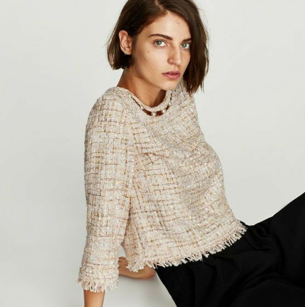 🎈SOLD 🎈Zara Tweed Top with Faux Pearl Details - Picture 2 of 12